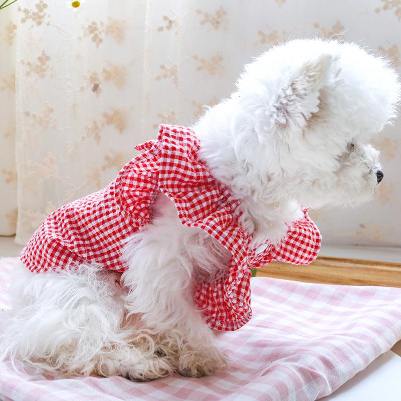 Red Check Bowknot Pet Shirt - Stylish Casual Wear For Your Furry Baby-0